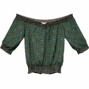 90s WHITE STAG | Boho Off-Shoulder Smocked Peasant Top | Medium